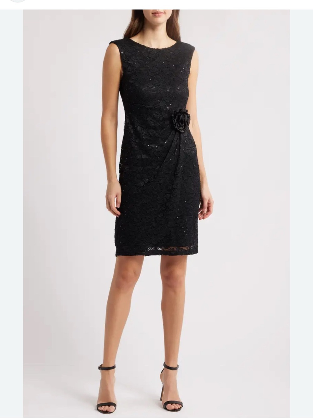 Connected Apparel Black‎ Sequin Lace  Sheath Cocktail Dress